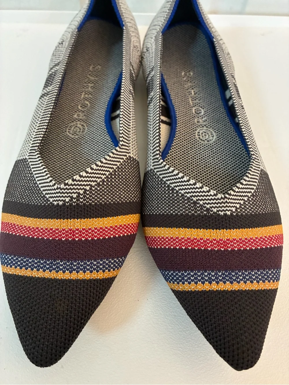 Rothy's The Point Inverse Stripe Multicolor Pointed Knit Flats Size 10.5 Boho